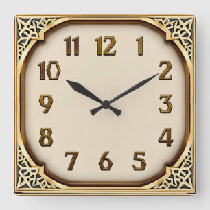 Art Deco Gold Square Wall Clock