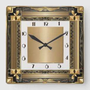 Art Deco Gold Square Wall Clock
