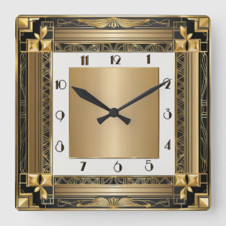 Art Deco Gold Square Wall Clock