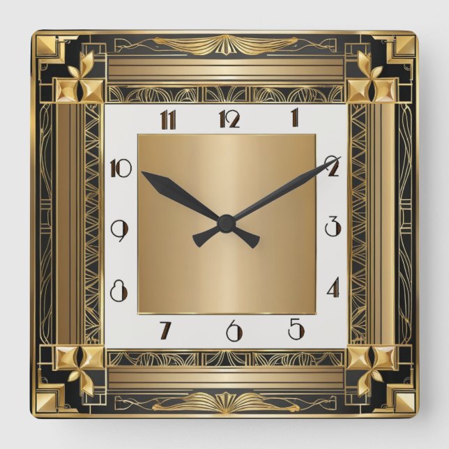 Art Deco Gold Square Wall Clock (Front)