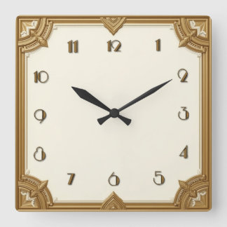Art Deco Gold Square Wall Clock