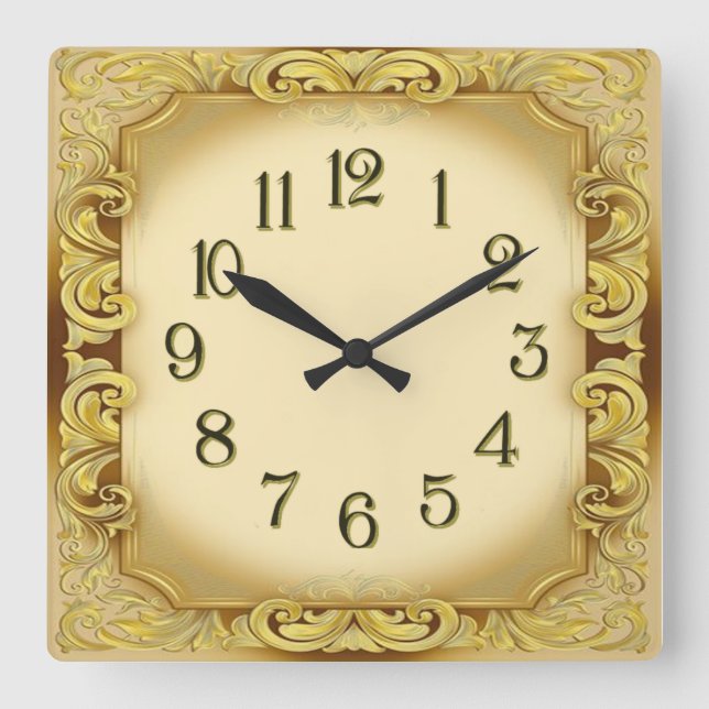 Art Deco Gold Square Wall Clock (Front)