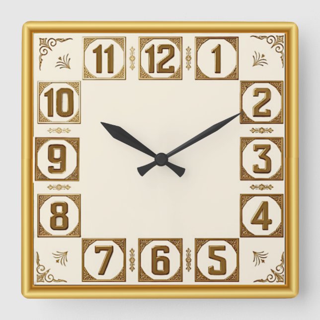 Art Deco Gold Square Wall Clock (Front)