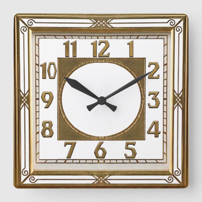 Art Deco Gold Square Wall Clock (Front)