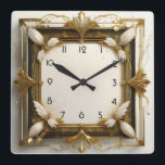 Art Deco Gold Square Wall Clock<br><div class="desc">Great clock design. You will love it like others. Be free to use this design for other product you like or to customise and add your text. Follow me for more. Thank you. Have a nice day.</div>