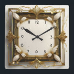 Art Deco Gold Square Wall Clock<br><div class="desc">Great clock design. You will love it like others. Be free to use this design for other product you like or to customise and add your text. Follow me for more. Thank you. Have a nice day.</div>