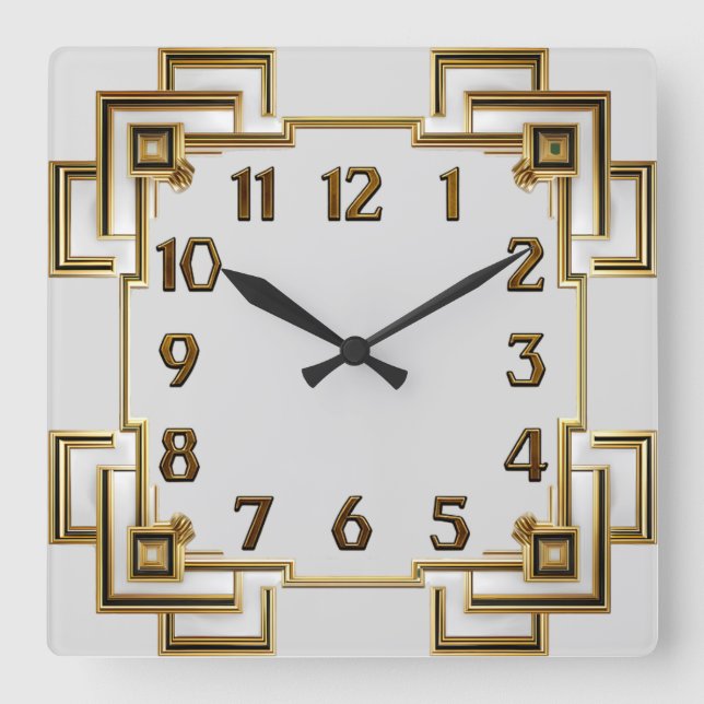 Art Deco Gold Square Wall Clock (Front)