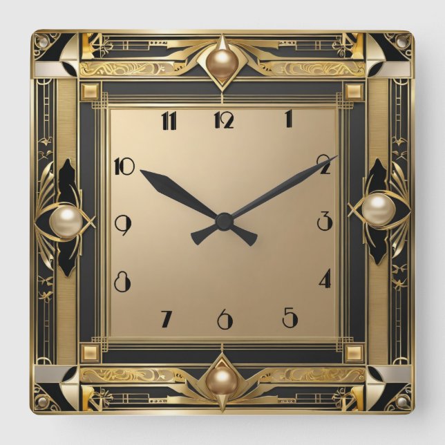 Art Deco gold Square Wall Clock (Front)