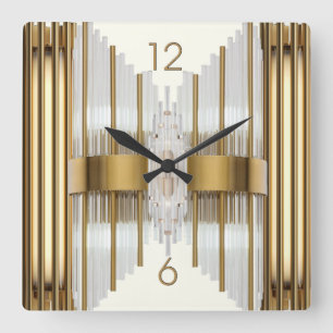 Art Deco gold Square Wall Clock