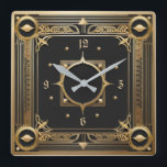 Art Deco Gold Square Wall Clock<br><div class="desc">Great clock design. You will love it like others. Be free to use this design for other product you like or to customise and add your text. Follow me for more. Thank you. Have a nice day.</div>