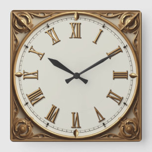 Art Deco Gold Square Wall Clock
