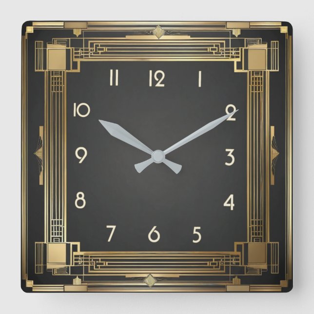 Art Deco Gold Square Wall Clock (Front)