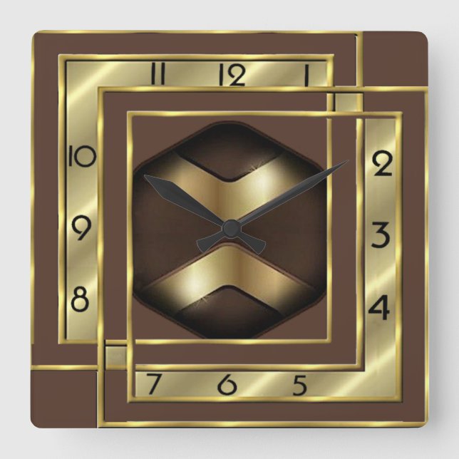 Art Deco Gold Square Wall Clock (Front)