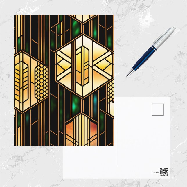 Art Deco Gold Stained Glass Artwork Postcard (Creator Uploaded)