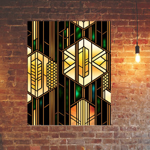 Art Deco Gold Stained Glass Artwork Poster