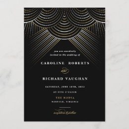 Art Deco Gold String Lights Wedding Invitation