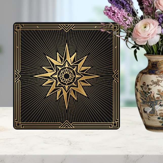 Art Deco Gold Sunburst Compass Graphic Black   Ceramic Tile (Creator Uploaded)