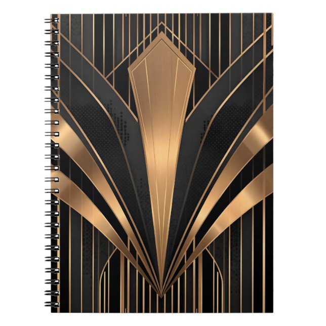 Art Deco Gold Sunburst Luxury Geometry Notebook (Front)