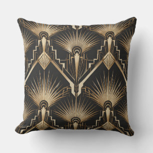 Art Deco Gold Sunburst Throw Pillow