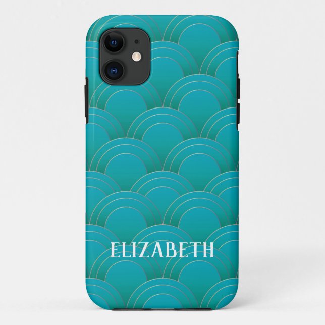 Art Deco Gold Turquoise Name Personalised Case-Mate iPhone Case (Back)
