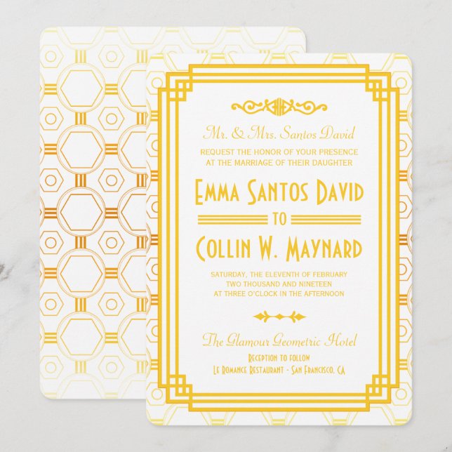 Art Deco Gold Wedding Invitations (Front/Back)