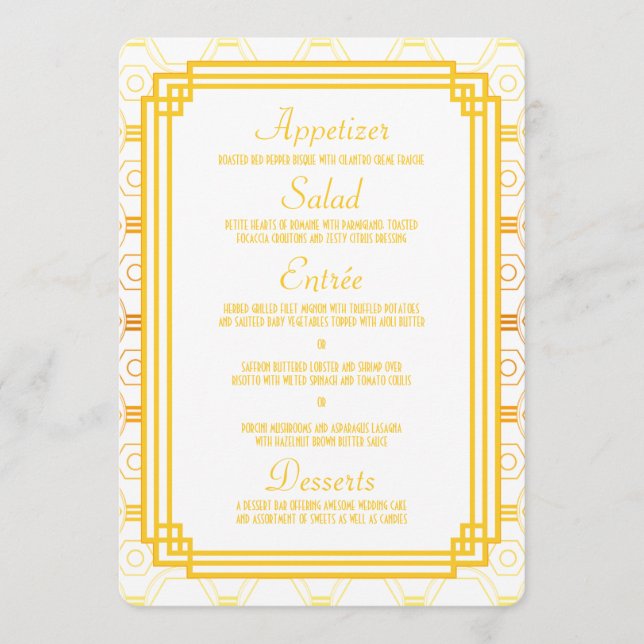 Art Deco Gold Wedding Menu Cards (Front)