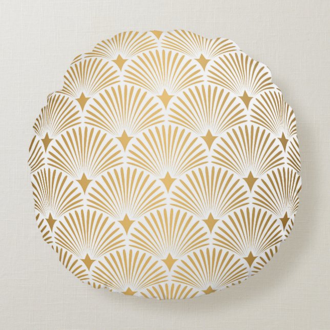 Art Deco: Gold-White Elegance. Round Cushion (Front)