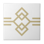 Art Deco Gold White Simple Geometric Border 03 Ceramic Tile<br><div class="desc">Faux gold and white art deco style simple geometric detail ornament decorative border ceramic tile. The tile is made of three squares and lines. Please note that the gold in this design is a flat yellow beige colour print and is not an actual gold colour or foil. Original design, perfect...</div>