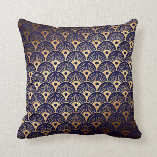 Art Deco Golden Blu Navy Seashells Pillow
