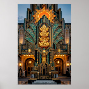 Art Deco Golden Crown Monument Architecture Poster