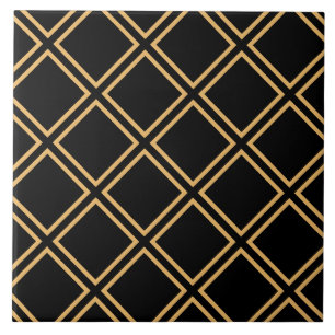Art Deco Golden Double Stripes on Black  Tile