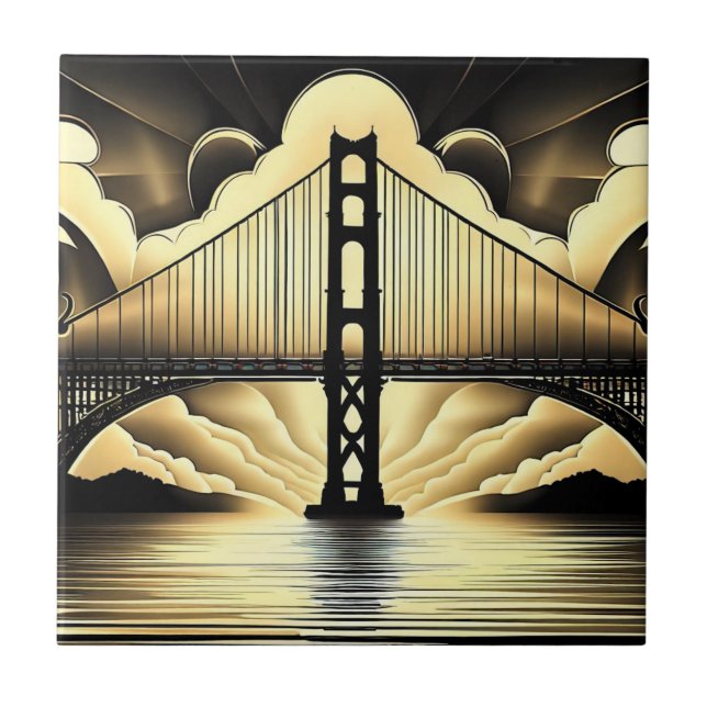 Art Deco Golden Gate Bridge Ceramic Tile (Front)