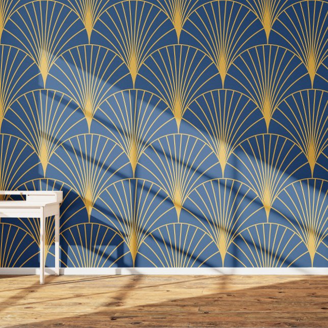 Art Deco Golden Geometric Fans on Navy Blue  Wallpaper (Creator Uploaded)