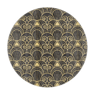 Art Deco: Golden Geometric Tiles. Cutting Board