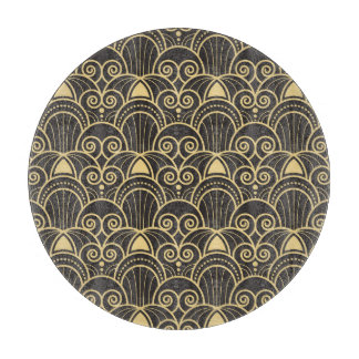 Art Deco: Golden Geometric Tiles. Cutting Board