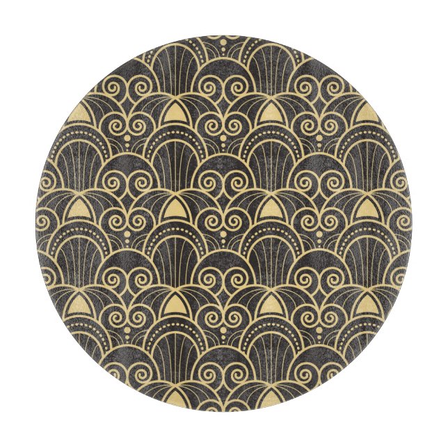 Art Deco: Golden Geometric Tiles. Cutting Board (Front)