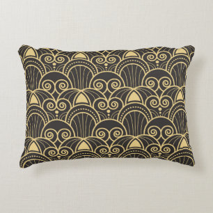Art Deco: Golden Geometric Tiles. Decorative Cushion