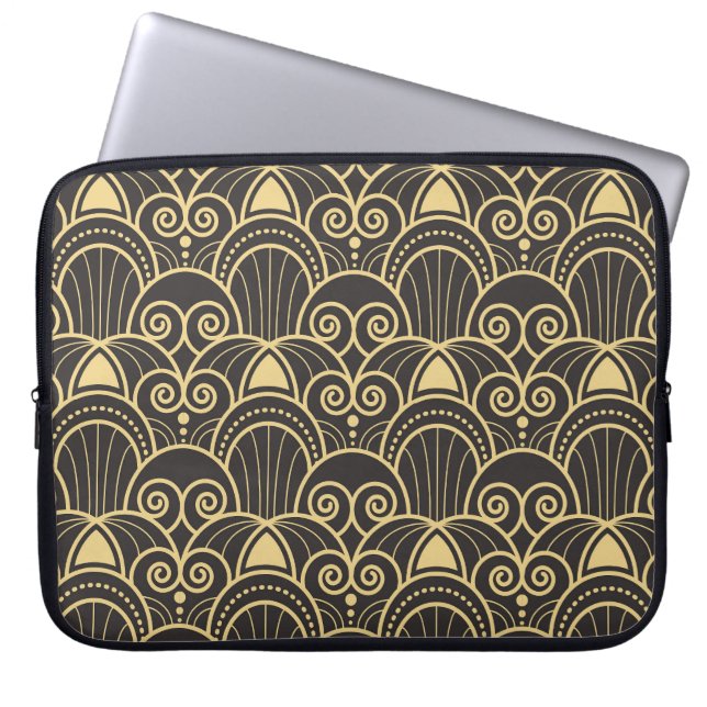 Art Deco: Golden Geometric Tiles. Laptop Sleeve (Front)