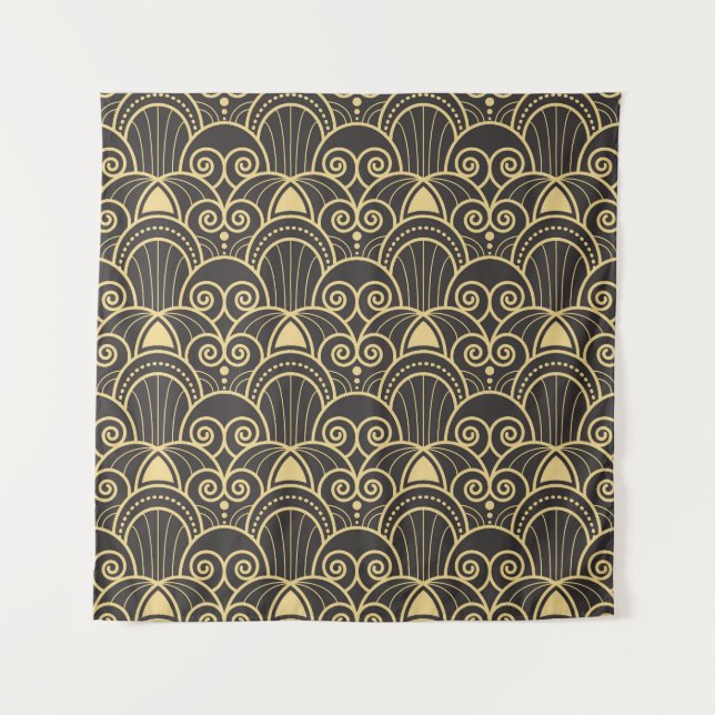 Art Deco: Golden Geometric Tiles. Tapestry (Front)