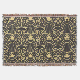 Art Deco: Golden Geometric Tiles. Throw Blanket