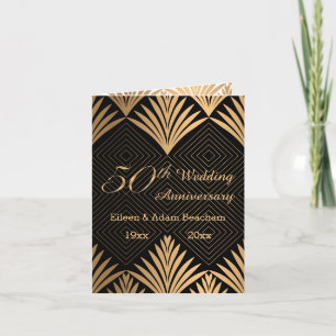 Art deco golden leaves 50th Wedding Anniversary Note Card