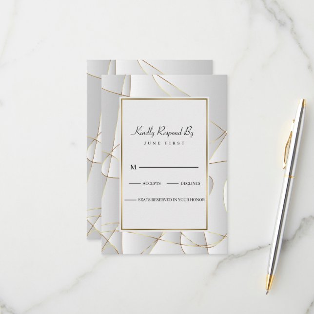 Art Deco Golden Lines  RSVP Card (Front/Back In Situ)