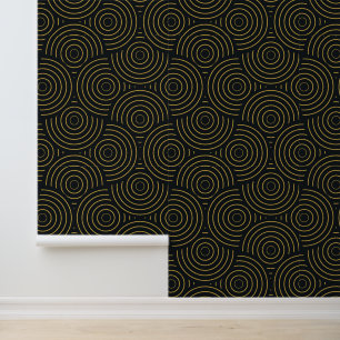 Art Deco Golden Overlapping Circles on Black  Wallpaper