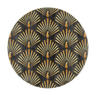 Art deco golden peacock pattern cutting board