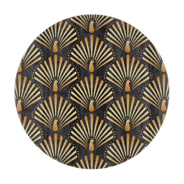 Art deco golden peacock pattern cutting board (Front)