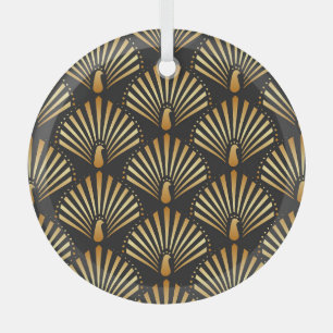 Art deco golden peacock pattern glass tree decoration