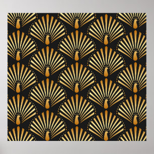 Art deco golden peacock pattern poster