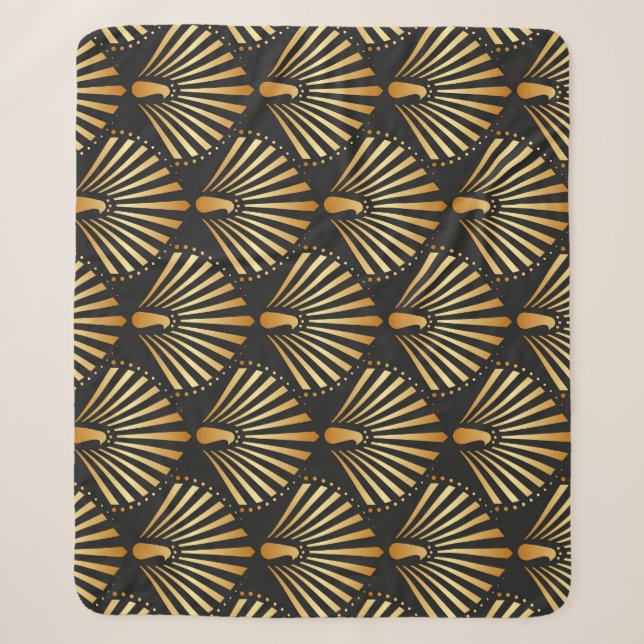 Art deco golden peacock pattern sherpa blanket (Front)