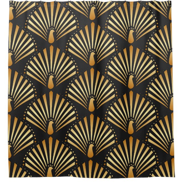 Art deco golden peacock pattern shower curtain (Front)
