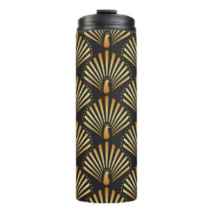Art deco golden peacock pattern thermal tumbler